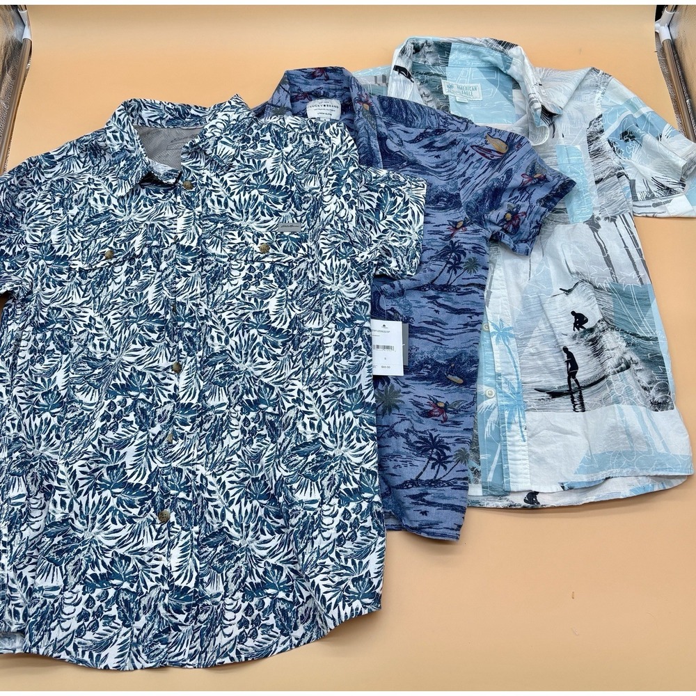 American Eagle, Lucky, Eddie Bauer, Beach Button Up Linen Shirts Lot Of 3 Small